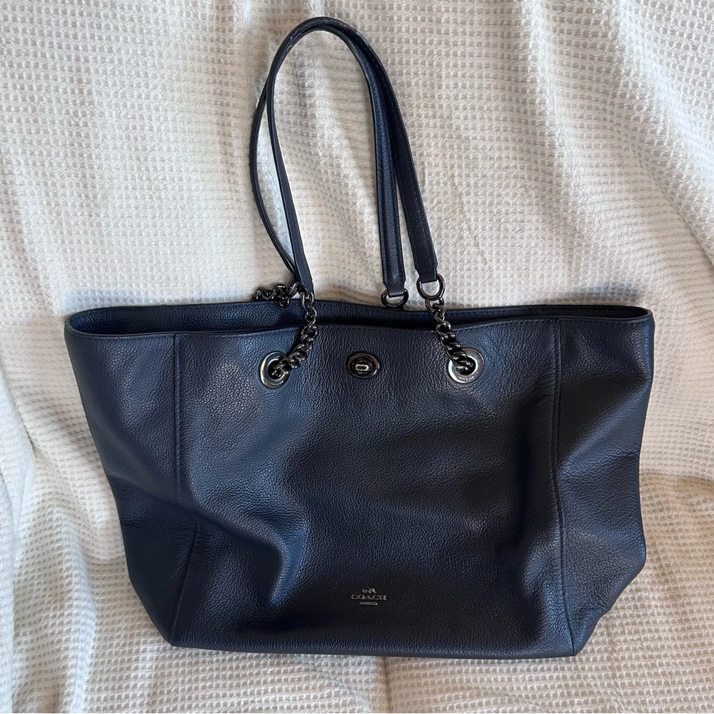 Coach Navy Leather Tote Bag